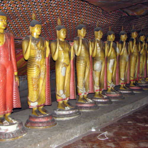 Buddhist statues inside Dambulla Cave Temple